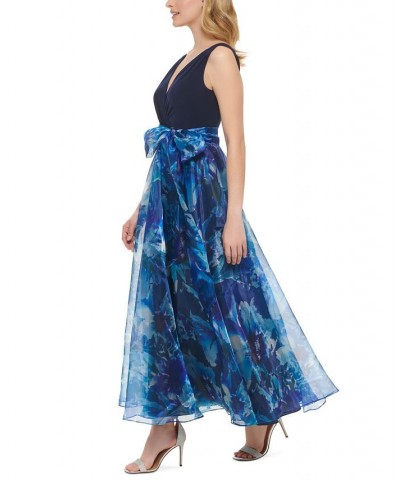 Petite Tie-Waist Organza-Skirt Ball Gown Navy $87.72 Dresses