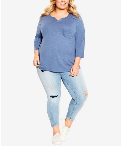 Plus Size Notch Neck 3/4 Sleeve Plain T-shirt Slate $24.01 Tops