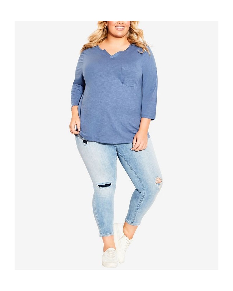 Plus Size Notch Neck 3/4 Sleeve Plain T-shirt Slate $24.01 Tops