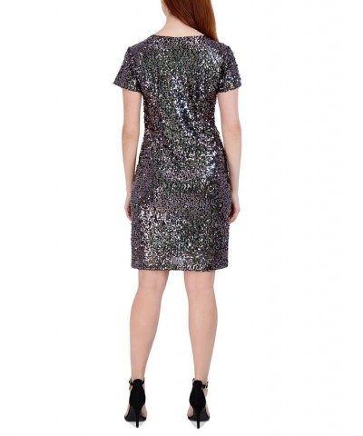 Petite Sequined Short-Sleeve V-Neck Dress Silver $39.16 Dresses