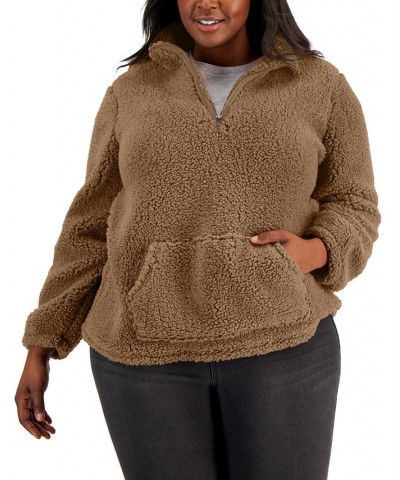 Plus Size Sherpa Sweatshirt Brown $16.85 Sweatshirts