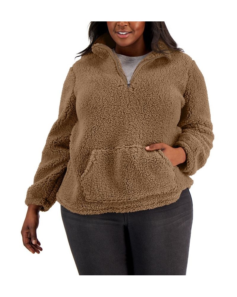 Plus Size Sherpa Sweatshirt Brown $16.85 Sweatshirts