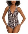 Women's Fierce Lines Multi Strap Cross-Back One-Piece Swimsuit Zebra Print / Java $70.00 Swimsuits