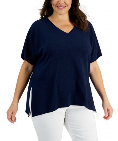 Plus Size V-Neck Tunic Top Intrepid Blue Combo $12.23 Tops