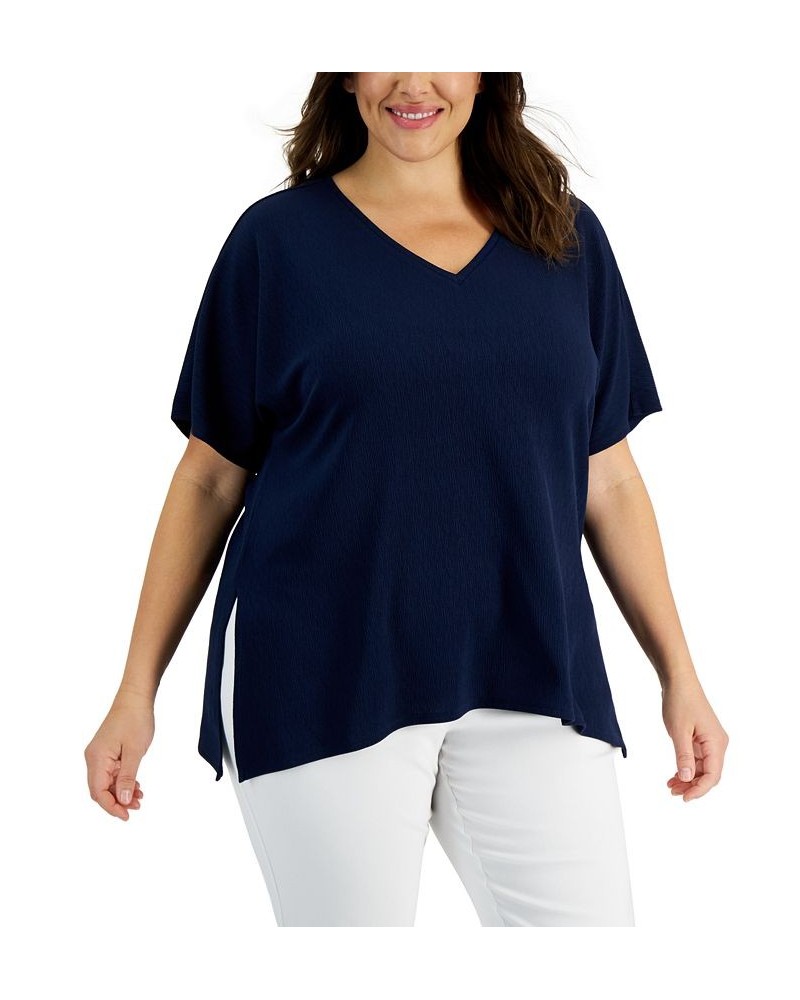 Plus Size V-Neck Tunic Top Intrepid Blue Combo $12.23 Tops