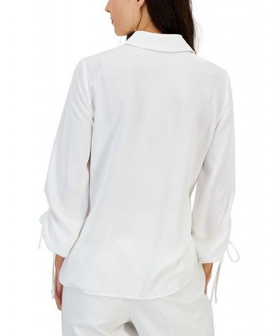 Women's Ruched-Sleeve Button-Down Shirt White $41.42 Tops