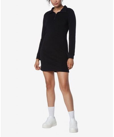 Women's Long Sleeve Quarter Zip Sweatshirt Dress Black $29.60 Dresses