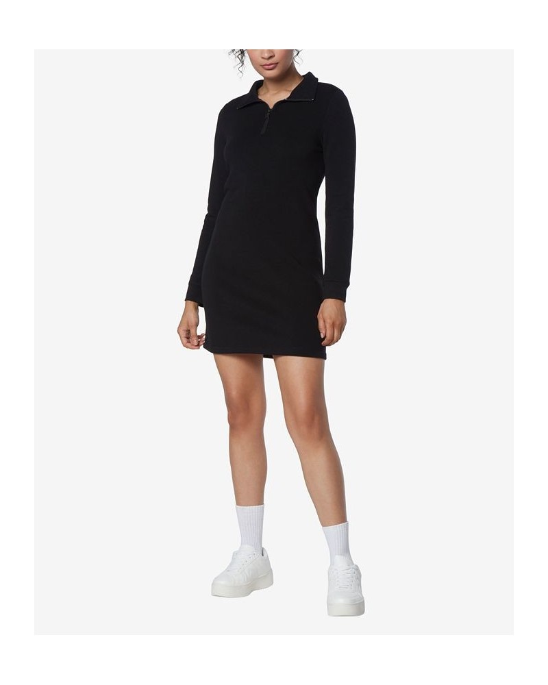 Women's Long Sleeve Quarter Zip Sweatshirt Dress Black $29.60 Dresses