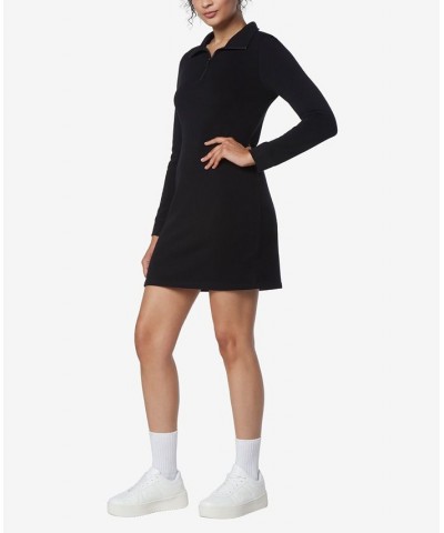 Women's Long Sleeve Quarter Zip Sweatshirt Dress Black $29.60 Dresses