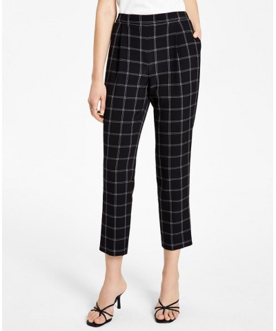 Women's Windowpane Print Pull-On Pant Black/white $33.60 Pants