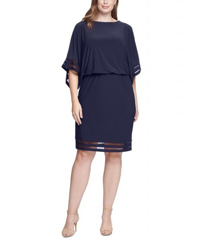 Plus Size Illusion-Trim Blouson Dress Navy $35.70 Dresses