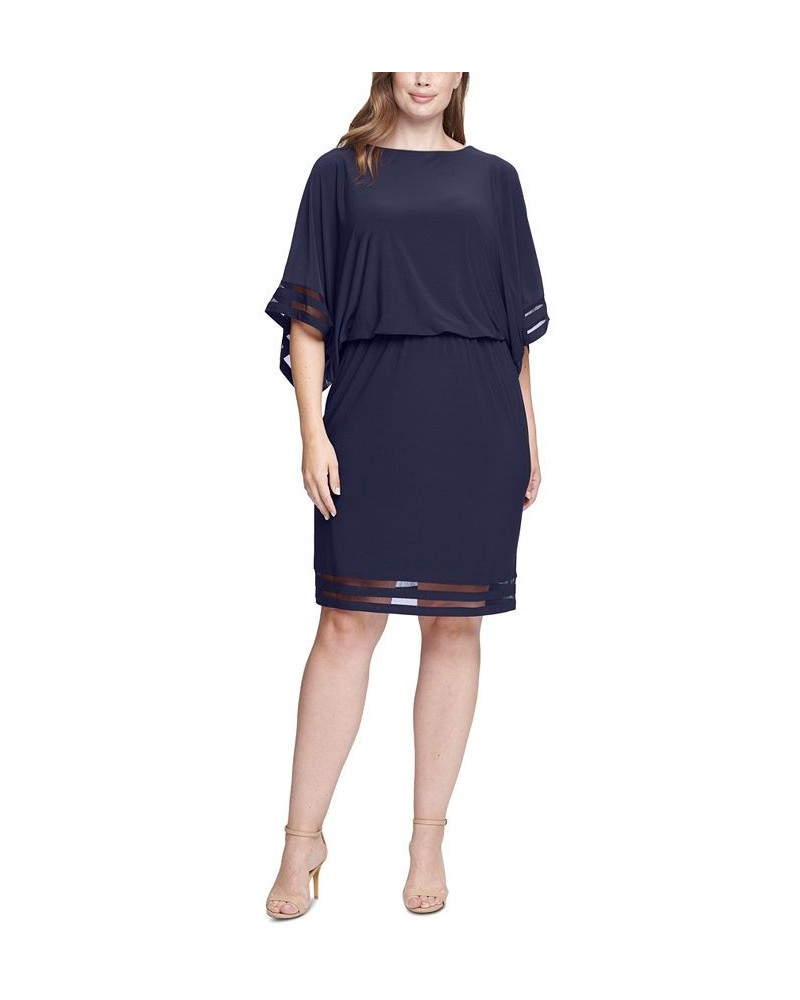 Plus Size Illusion-Trim Blouson Dress Navy $35.70 Dresses