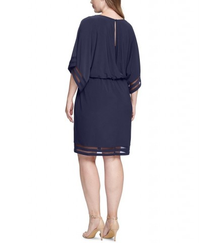 Plus Size Illusion-Trim Blouson Dress Navy $35.70 Dresses