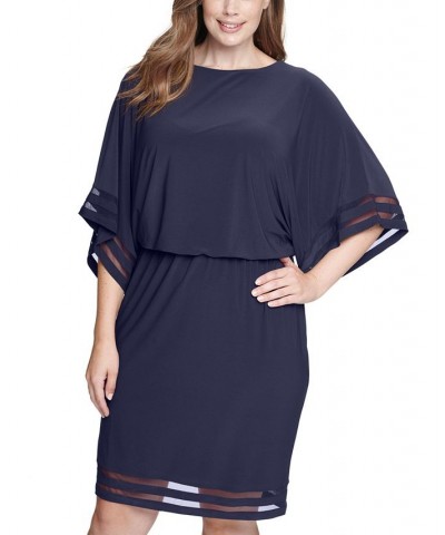 Plus Size Illusion-Trim Blouson Dress Navy $35.70 Dresses