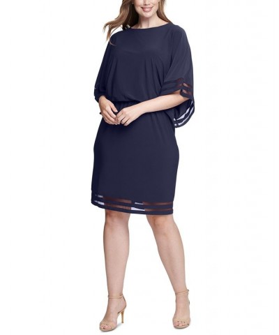 Plus Size Illusion-Trim Blouson Dress Navy $35.70 Dresses