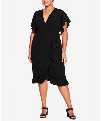 Plus Size It's a Wrap Plain Dress Black $28.90 Dresses