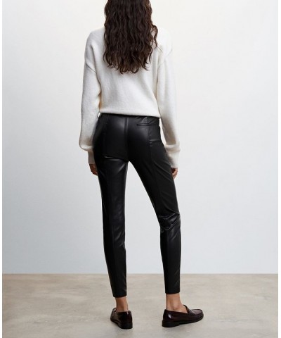 Women's Leather-Effect Split Hems Leggings Black $31.79 Pants