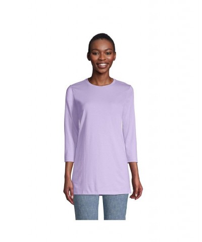 Women's Petite 3/4 Sleeve Supima Cotton Crewneck Tunic Lavender cloud $24.36 Tops