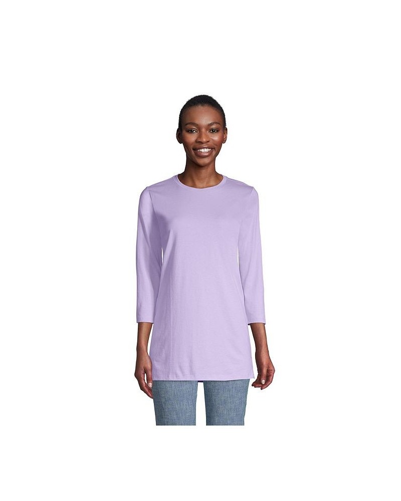 Women's Petite 3/4 Sleeve Supima Cotton Crewneck Tunic Lavender cloud $24.36 Tops