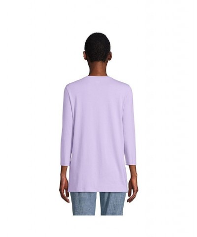 Women's Petite 3/4 Sleeve Supima Cotton Crewneck Tunic Lavender cloud $24.36 Tops