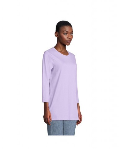 Women's Petite 3/4 Sleeve Supima Cotton Crewneck Tunic Lavender cloud $24.36 Tops