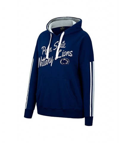 Women's Navy Penn State Nittany Lions Serena Oversized Sleeve Striping Pullover Hoodie Navy $24.80 Sweatshirts