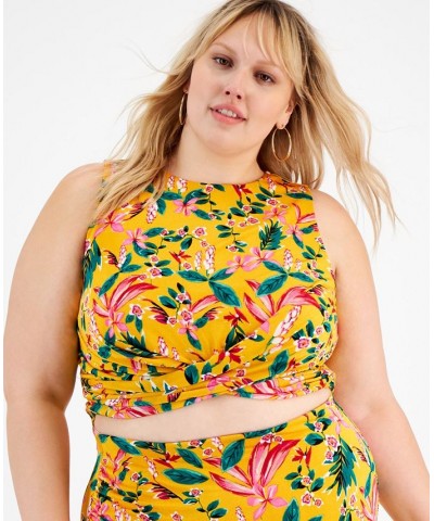 Plus Size Printed Crossover Cropped Tank Kauai Garden $13.63 Tops