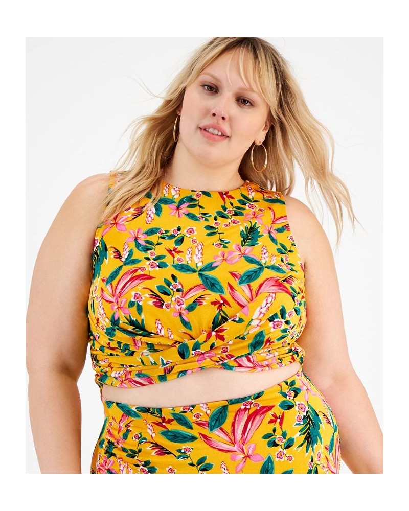 Plus Size Printed Crossover Cropped Tank Kauai Garden $13.63 Tops