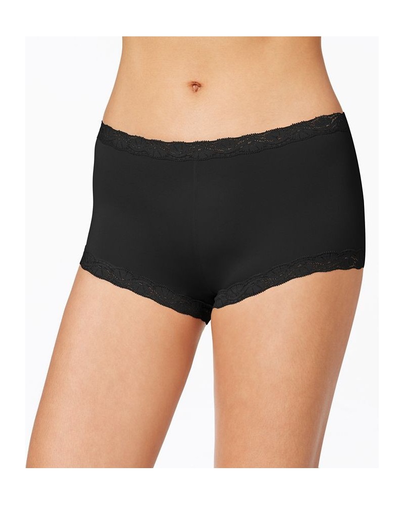 Lace Trim Microfiber Boyshort Underwear 40760 Black $8.91 Panty