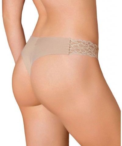 Women's Lace Side Seamless Thong Panty Tan/Beige $12.48 Panty