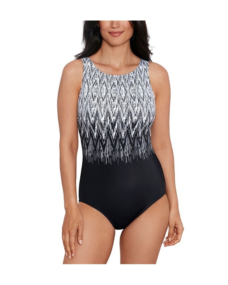 Shape Solver Sport Women's Sharp Therapy One-Piece Swimsuit Black/White $43.66 Swimsuits