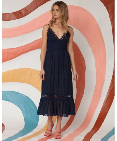 Women's Lace-Trimmed Midi Dress Royal Navy $55.30 Dresses