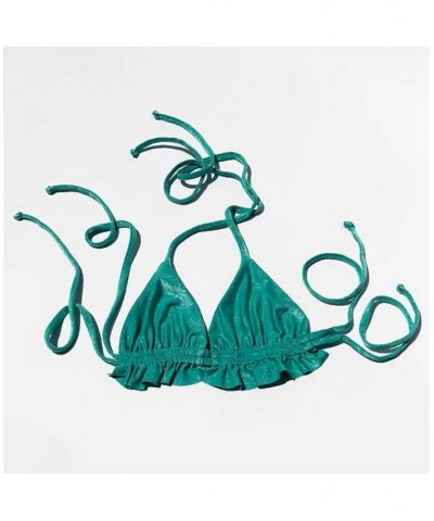 Adult Women's Regular Size Mint Palm Tree Triangle Ruffle Bikini Top Turquoise/Aqua $48.51 Swimsuits