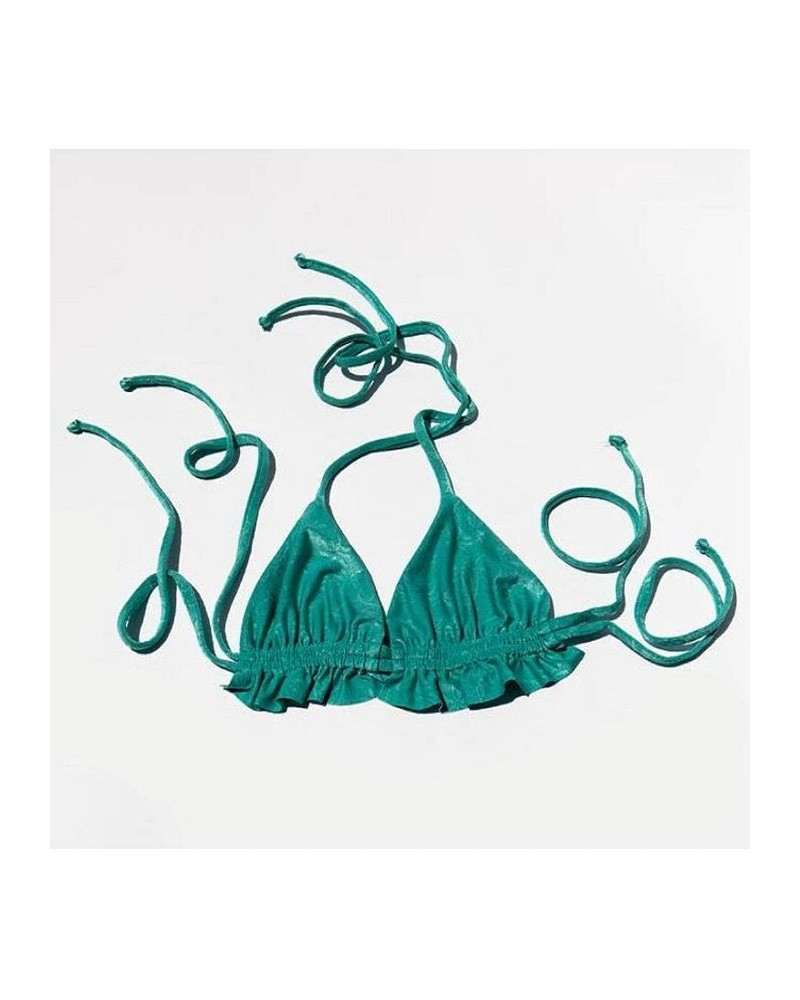 Adult Women's Regular Size Mint Palm Tree Triangle Ruffle Bikini Top Turquoise/Aqua $48.51 Swimsuits