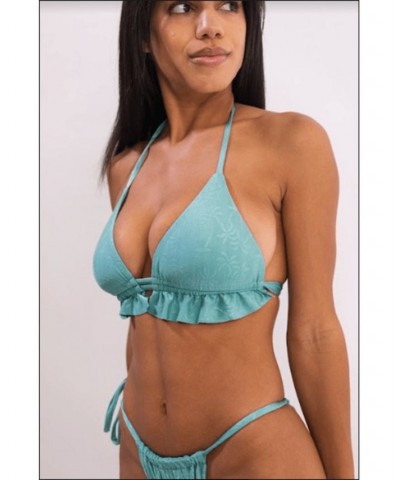 Adult Women's Regular Size Mint Palm Tree Triangle Ruffle Bikini Top Turquoise/Aqua $48.51 Swimsuits