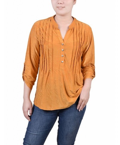 Petite 3/4 Roll Tab Pullover Top Gold $16.64 Tops