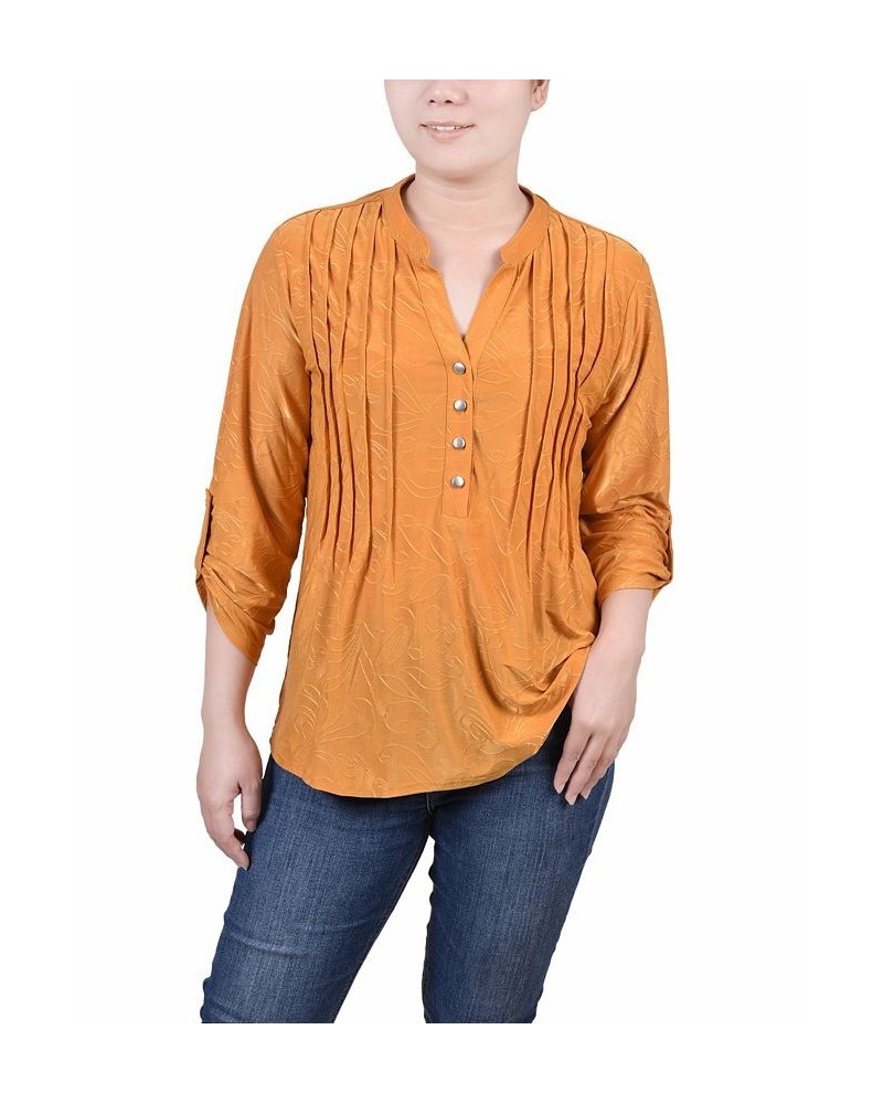 Petite 3/4 Roll Tab Pullover Top Gold $16.64 Tops