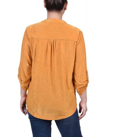 Petite 3/4 Roll Tab Pullover Top Gold $16.64 Tops