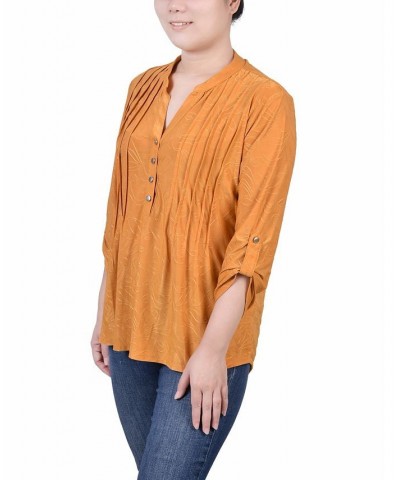 Petite 3/4 Roll Tab Pullover Top Gold $16.64 Tops