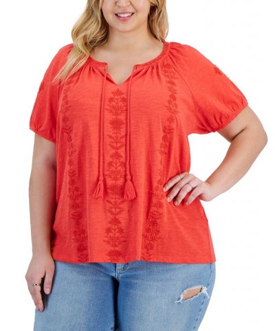 Plus Size Split-Neck Top Red $20.28 Tops