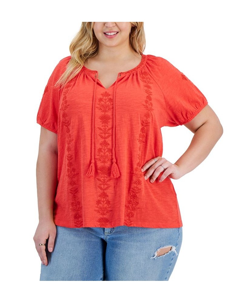 Plus Size Split-Neck Top Red $20.28 Tops