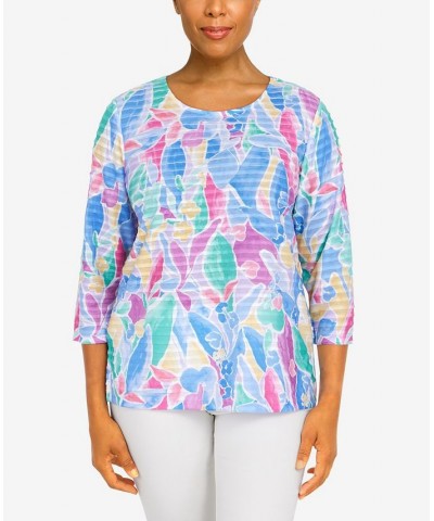 Petite Classics Stained Glass Floral 3/4 Sleeve Top Bright $35.48 Tops