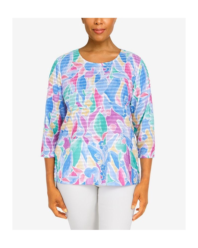 Petite Classics Stained Glass Floral 3/4 Sleeve Top Bright $35.48 Tops