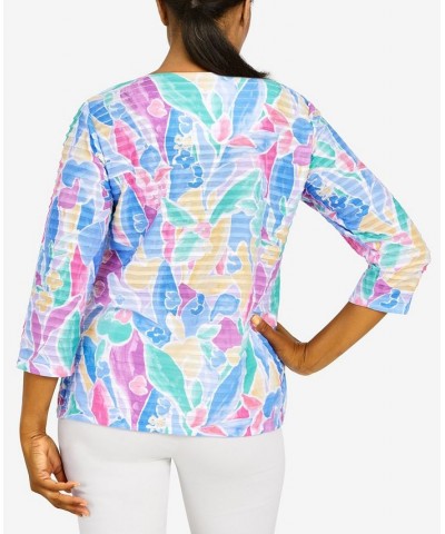 Petite Classics Stained Glass Floral 3/4 Sleeve Top Bright $35.48 Tops