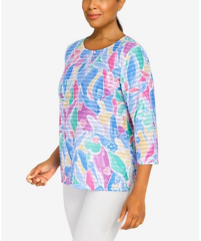 Petite Classics Stained Glass Floral 3/4 Sleeve Top Bright $35.48 Tops