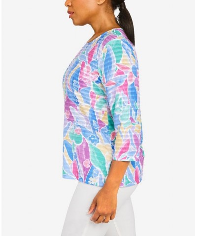 Petite Classics Stained Glass Floral 3/4 Sleeve Top Bright $35.48 Tops