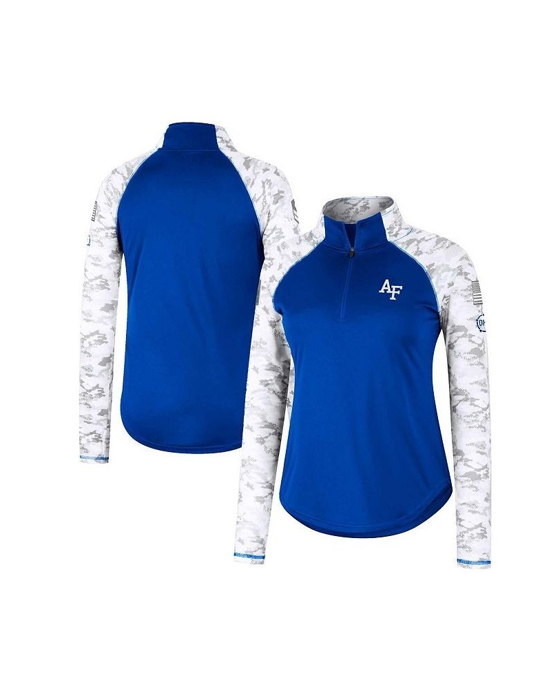 Women's Royal Air Force Falcons OHT Military-Inspired Appreciation Flash Arctic Camo Raglan Quarter-Zip Jacket Royal $32.44 J...