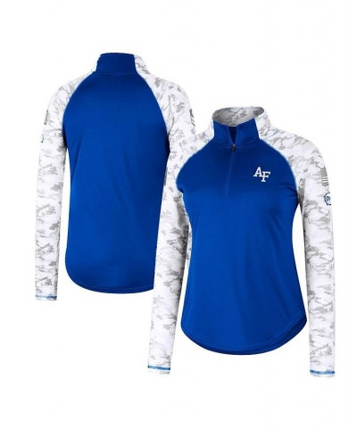 Women's Royal Air Force Falcons OHT Military-Inspired Appreciation Flash Arctic Camo Raglan Quarter-Zip Jacket Royal $32.44 J...