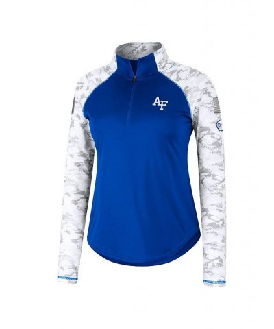 Women's Royal Air Force Falcons OHT Military-Inspired Appreciation Flash Arctic Camo Raglan Quarter-Zip Jacket Royal $32.44 J...