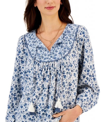 Petite Floral Fantasy Peasant Top Blue $17.03 Tops